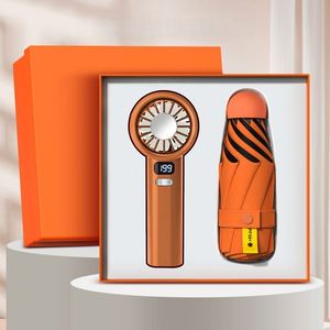 Corporate Custom Handmade UV Printed Capsule Umbrella and Fan Set with Personalized Logo Electronic Business <b>Gift</b> Package - Product Image 1