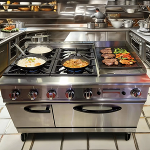 Estufa de <span class=keywords><strong>Gas</strong></span> de Acero Inoxidable de 4 Quemadores, la Más Popular, con Plancha y Horno, Independiente, para Cocina Comercial - Product Image 1