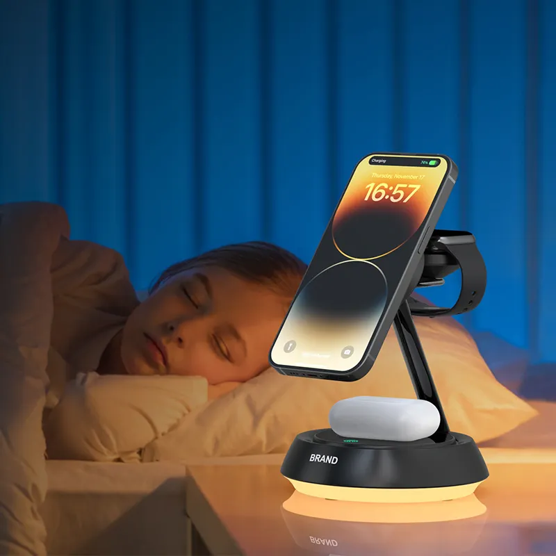 2023 Trending Hot Product Wireless Charging Dock Table Lamp 3 All In 1 Wireless Charger For Iphone