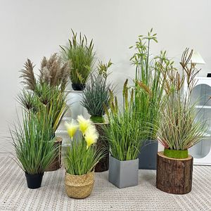 Composition artificielle de roseaux et d'herbes en <span class=keywords><strong>pot</strong></span>, fausse <span class=keywords><strong>plante</strong></span> verte pour la décoration intérieure, les présentoirs de vente au détail, les événements et la mise en scène - Product Image 1