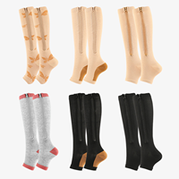 Chaussettes de sport respirantes à motif de dessin animé pour hommes, compression 15-25 mmHg, bout ouvert, nylon, fermeture éclair, bas de compression pour femmes, chaussettes pour hommes