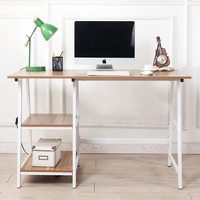 Bureau de travail et de jeu moderne, simple et écologique, avec rangement, grand espace pour les jambes, cadre en métal, brun rustique