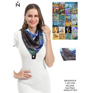 Pañuelo de Seda con Estampado de Pintura al Óleo a Doble Cara, 70x70cm, Accesorio de Moda para Mujer - Product Image 1