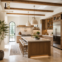 Ensemble d'armoires de cuisine rustiques style ferme pour maison de ville, ton bois chaud, meubles de rangement pour cuisine domestique