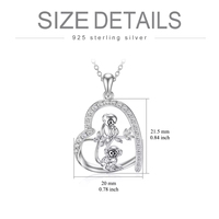 Joyería fina plata esterlina 925 circón Corazón y dos lindo mono colgante collar