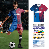 Thailand Fan-Version EXON Maßgeschneidertes Hellblau-Weiß Gestreiftes Fußballtrikot Fan-Edition Atmungsaktiv Sublimiert mit Individuellem Teamnamen