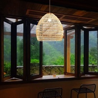 Lampe suspendue en bambou et rotin de style tropical moderne, matériau naturel, lustre LED pour décoration de mariage, éclairage suspendu