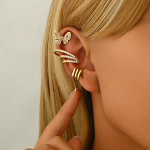 ต่างหูแบบหนีบผีเสื้อทำจากทองแดงแฟชั่นยอดนิยมต่างหูห่วงทันสมัยรูปทรงเรขาคณิตใหม่พร้อมเพทายเหมาะเป็นของขวัญ - Product Image 1