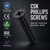 Vis CSK Phillips M4 M5 M6 M8 M10 M12 à tête fraisée, à embase cruciforme, vis de machine à tête plate DIN 965 en acier au carbone, oxyde noir