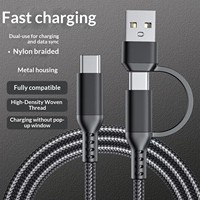 Kabel Data 2-in-1 Tipe C ke Tipe-C USB-A, Harga Grosir Pabrik Terjangkau, Bahan Aluminium Alloy dan Jalinan Nilon untuk Ponsel