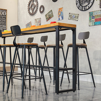 Table de bar industrielle personnalisée, plateau en bois massif moderne, structure en métal, mobilier de café vintage, table haute étroite et longue, ensemble de tabourets