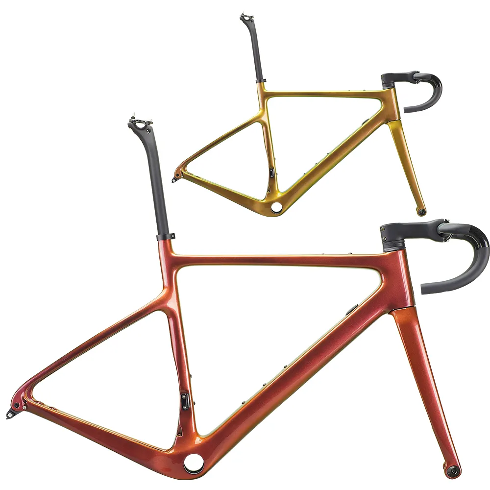 Özelleştirilmiş renk T1100 700C tam karbon Fiber düz montaj disk fren çakıl bisiklet iskeleti aks aracılığıyla 40 lastik karbon çakıl bisiklet iskeleti