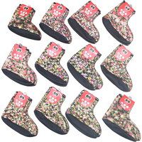 Chaussettes épaisses antidérapantes en polaire écologique à imprimé floral numérique doré, avec bordure haute à la cheville, pour femme, hiver, résistantes au froid