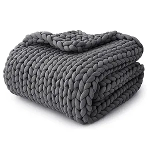 Chunky Knit Wool Blanket Soft Sofa Woven Throw Blanket For Home And Office