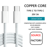 Câbles de charge USB Type C vers Type C PD 60W en nylon tressé 20V 3A personnalisés en usine pour iPhone Charge Câble USB