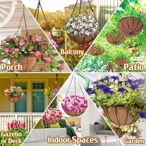 Grand pot rond suspendu en fibre de coco fait main pour jardin, panier à fleurs pour décoration - Product Image 4