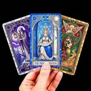 Impresión de Cartas de Tarot Ecológicas Personalizadas, Baraja de Cartas del Oráculo Holográficas, Papel con Borde Metálico, Proveedor Mayorista para Indie - Product Image 1