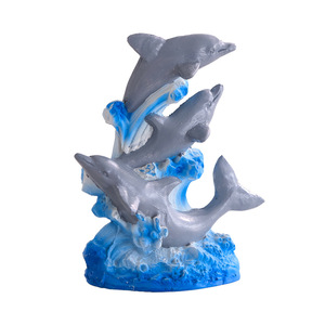 Figurines de dauphins en résine, 3 pièces, design vague bleue, décoration d'aquarium, ornement de style méditerranéen moderne - Product Image 4