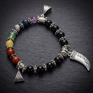 Crystalexport.com Brclt-231 Chakra Beaded Bohemian Bracelet Pyramid Crescent <b>Moon</b> Charm Antique Silver Plated <b>Crystal</b> Agate - Product Image 2