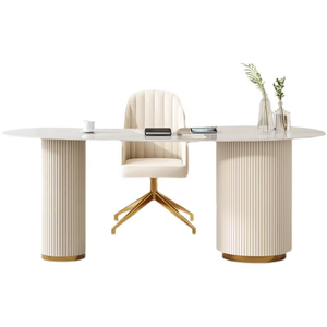 Mueble de Lujo <span class=keywords><strong>Mesa</strong></span> de Oficina Moderna Escritorio para Computadora Salón Recepción con Cubierta de Mármol Blanco - Product Image 5