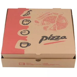 Venta al por mayor caja de pizza E flauta para llevar impresión personalizada y tamaño cajas de pizza para llevar caja de embalaje de pizza de cartón de comida rápida 12 pulgadas