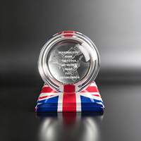 Plaque en cristal Neelpure 188772 de forme ronde avec base Union Jack, motif de carte d'Asie gravé au laser 3D, souvenir pour entreprise britannique
