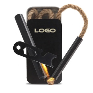 Kit de survie d'urgence de poche pour le feu, équipement de camping, allume-feu Feuerstahl avec mèche en jute et ensemble de préparations de combustion - Product Image 1