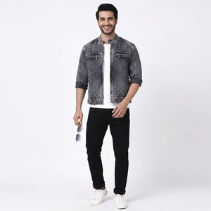 Blouson en jean pour homme, coupe-vent, style vintage, col montant, logo personnalisé sur le devant, vente en gros - Product Image 1