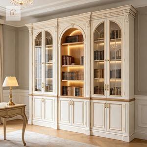 XINGRUO Meubles de bibliothèque classiques modernes sur mesure, bibliothèque arquée blanc crème, ensemble de meubles de bibliothèque de luxe personnalisés - Product Image 1
