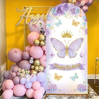 Housse de toile de fond arquée, tissu de fond arqué réutilisable en polyester, décoration de toile de fond photo pour fête d'anniversaire d'enfants sur le thème des dessins animés