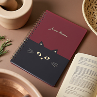 2026 A6 Spiralblock Niedliches Katzen-Notizbuch Stoffeinband Tiermuster Liniertes Tagebuch Geschenk für Kinder