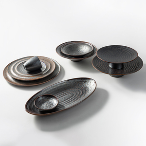 Plato y platos de bronce mate reactivo japonés aptos para lavavajillas, cerámica real, restaurante, plato de porcelana, Assiette redondo - Product Image 6