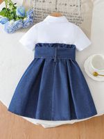 Nouvelle Robe Décontractée d'Été 2025 pour Filles, Longueur Genou, en Jean Uni avec Patchwork, Collection Designer