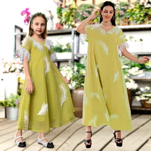 Ramadan Girl Dress caftano Abaya per bambini manica corta nappa Dubai arabo Islam musulmano Eid caftano Marocain bambini preghiera Abaya