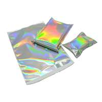 Enveloppes holographiques brillantes personnalisées avec logo, impression gravure laser arc-en-ciel métallique en aluminium, étanches pour l'expédition de vêtements
