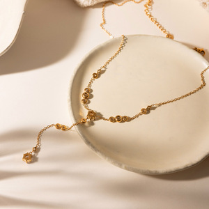 Collier en acier inoxydable plaqué or avec zircone cubique ronde au design exquis, chaîne en <span class=keywords><strong>Y</strong></span>, collier pour pull, bijoux - Product Image 5