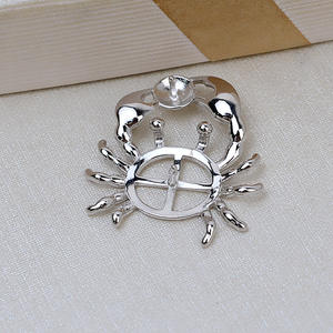 S925 <b>Silver</b> Button <b>Bead</b> Double <b>Bead</b> Pendant Crab Design 13-15 Pearl Empty Tray Hand Inlaid DIY Accessories Clasp Connector 2691 - Product Image 3