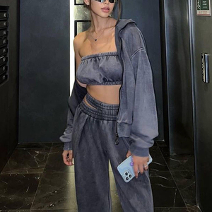 <span class=keywords><strong>Pantalon</strong></span> sweat-shirt à capuche en velours personnalisé, <span class=keywords><strong>pantalon</strong></span> à capuche avec poches pour costume, tenue de jogging deux pièces pour femmes/ - Product Image 4