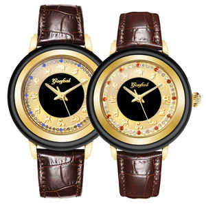 Montre de luxe avec cadran zodiacal en jade Hetian, bracelet en cuir, montre à quartz tendance pour couple, pour hommes et femmes - Product Image 1