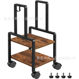 Soporte de madera para computadora de doble capa con ruedas y almacenamiento para mesas de juego - Product Image 1