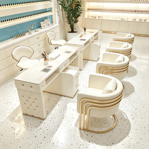 Juego de mesa de manicura estilo crema premium con toma de vacío incorporada, estación de manicura, muebles para salón de belleza. - Product Image 1