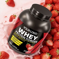 Poudre de protéines de lactosérum à la fraise en marque blanche 1 kg, fabricant OEM certifié GMP, favorise la croissance et la récupération musculaire