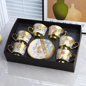 Service à café en céramique européenne, tasse et soucoupe plaquées or, ensemble tasse et soucoupe pour l'heure du thé, tasse à dessert - Product Image 6