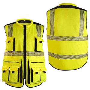 Gran oferta, chaleco de trabajo personalizable, características de seguridad reflectantes, ropa de trabajo fluorescente hecha de nailon duradero, poliéster, multibolsillos - Product Image 5