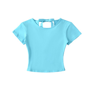 Camiseta de verano transpirable ligera Camiseta de manga corta <span class=keywords><strong>con</strong></span> cuello redondo ajustada <span class=keywords><strong>con</strong></span> detalle de cordones traseros Diseño de pajarita sin espalda - Product Image 6