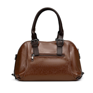 Large Top Handle Handbag Vegan <strong>PU</strong> Leather <strong>Round</strong> Clutch Purse Shoulder <strong>Bag</strong> with Crossbody Strap - Product Image 5