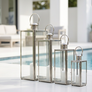 Lanternes porte-bougies en acier inoxydable de grande taille pour la décoration intérieure et extérieure - Product Image 1