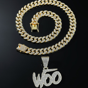 Proveedor Verificado OEM, Collar de Cadena Cubana con Colgante Grande con Iniciales, Chapado en Oro/Plata, Joyería Hip Hop - Product Image 3