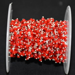 Beautiful 3mm Red Cluster Beaded <b>Rosary</b> Chain Silver Plated & Gold Plated Wire Wrapped Chain - Product Image 1