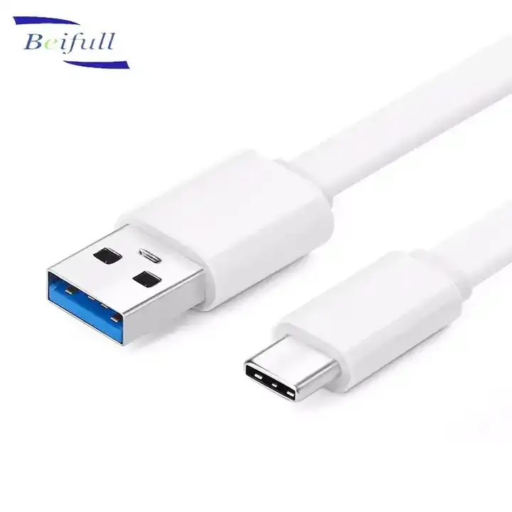 Kabel pengisi daya USB Tipe C ke USB 3.0 datar menawarkan warna putih hitam